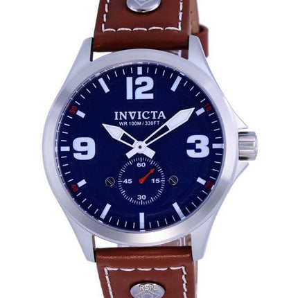 Invicta Aviator Leather Strap Blue Dial Quartz 39185 100M Mens Watch