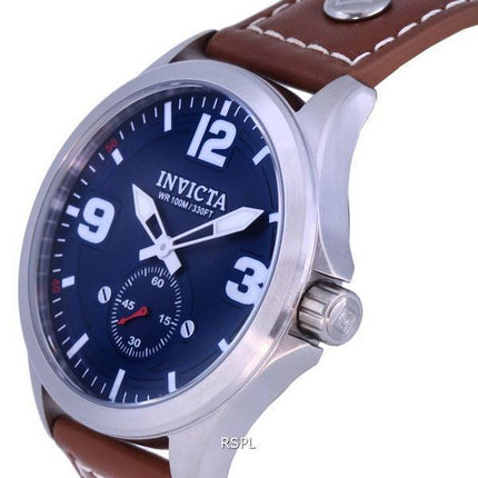 Invicta Aviator Leather Strap Blue Dial Quartz 39185 100M Mens Watch