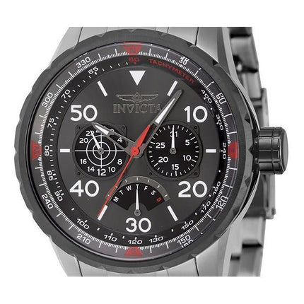 Invicta Aviator Retrograde GMT Stainless Steel Gunmetal Dial Quartz 46982 100M Men's Watch