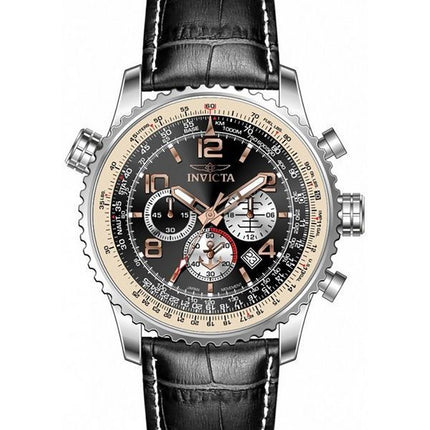 Invicta Ocean Voyage Chronograph Leather Strap Black Dial Quartz Diver's 47255 200M Men's Watch