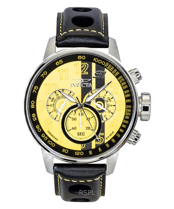 Invicta S1 Rally Chronograph GMT Leather Strap Yellow and Black Dial Quartz 48616 100M Men's Watch