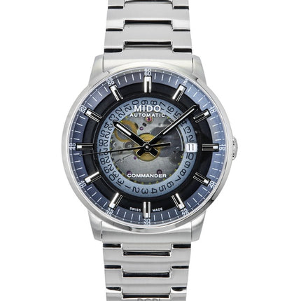 Mido Commander Gradient Stainless Steel Blue Skeleton Dial Automatic M021.407.11.411.01 Men's Watch