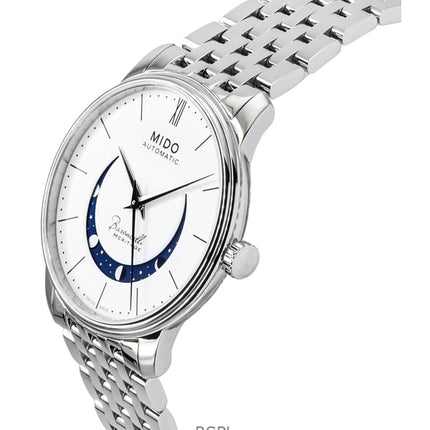 Mido Baroncelli Smiling Moon Stainless Steel White Dial Automatic M027.407.11.010.01 Men's Watch