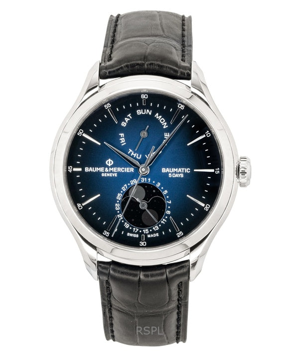Baume & Mercier Clifton Leather Strap Moon phase Blue Dial Automatic M0A10593 Men's Watch