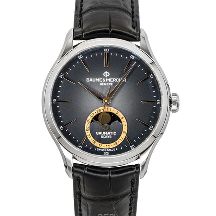 Baume & Mercier Clifton Leather Strap Moon phase Black Dial Automatic M0A10758 Men's Watch