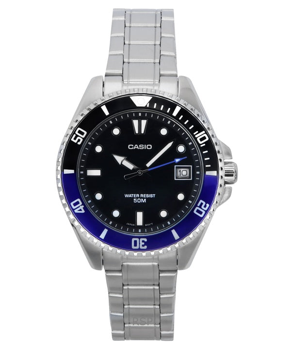 Casio Standard Analog Stainless Steel Black Dial Quartz MDV-10D-1A2 Mens Watch