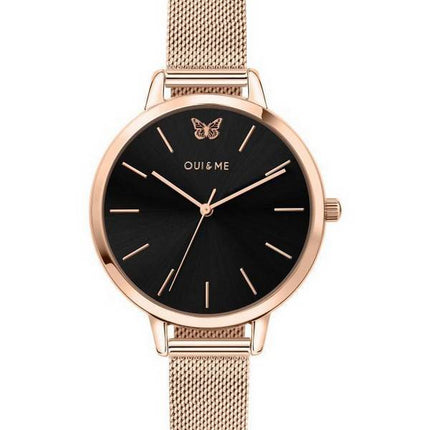 Oui & Me Amourette Black Dial Rose Gold Tone Stainless Steel Quartz ME010015 Women's Watch
