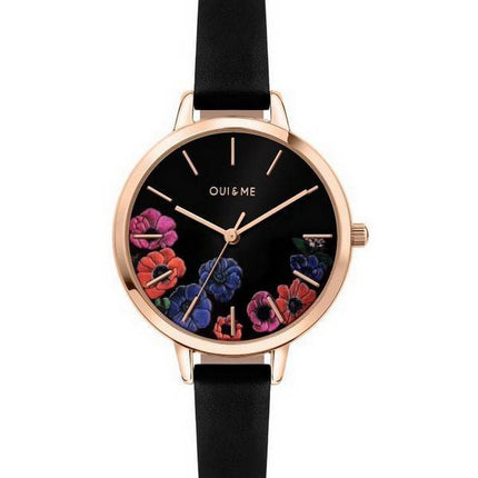 Oui & Me Petite Fleurette Black Dial Leather Strap Quartz ME010059 Women's Watch