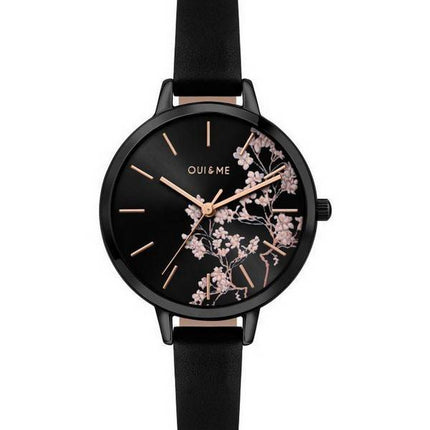 Oui & Me Petite Fleurette Black Dial Leather Strap Quartz ME010065 Women's Watch