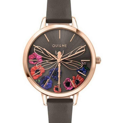 Oui & Me Grande Fleurette Dark Grey Dial Leather Strap Quartz ME010111 Women's Watch