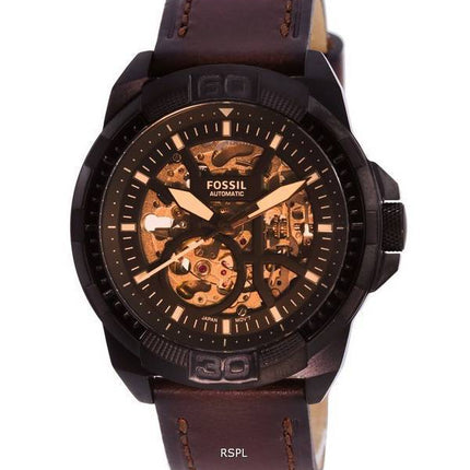 Fossil Bronson Leather Skeleton Dial Automatic ME3219 Mens Watch