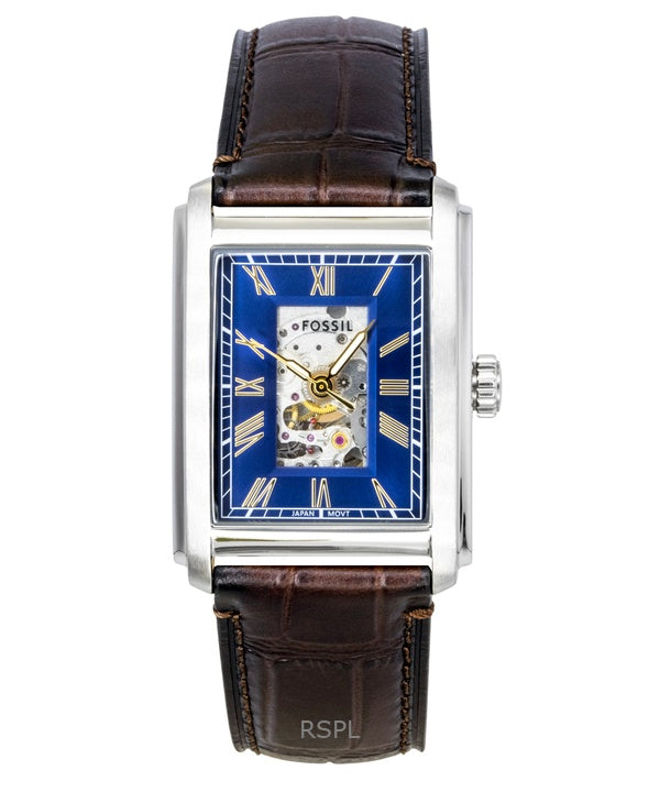 Fossil Carraway Croco Leather Strap Open Heart Blue Dial Automatic ME3273 Men's Watch