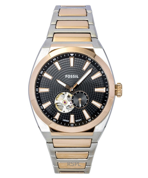 Fossil Everett Two-Tone Stainless Steel Open Heart Black Dial Automatic ME3277 Men's Watch