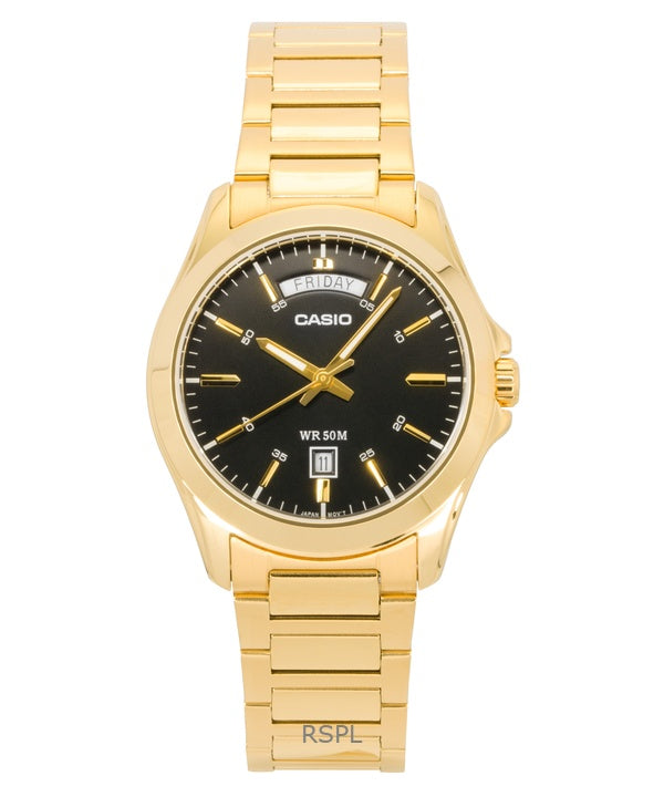 Casio Standard Analog Gold Tone Stainless Steel Black Dial Quartz MTP-1370G-1AV Men's Watch