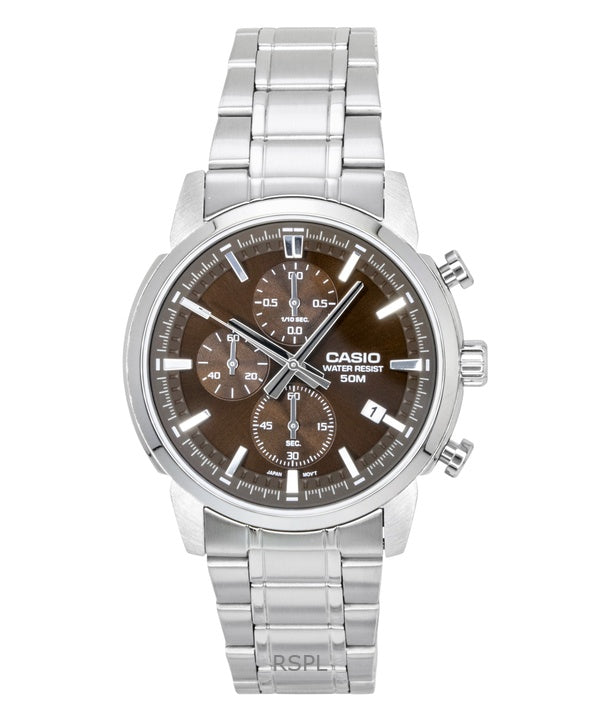 Casio Chronograph Analog Stainless Steel Brown Dial Quartz MTP-E510D-5AV Men's Watch
