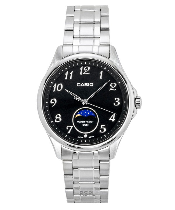 Casio Standard Analog Moon Phase Stainless Steel Black Dial Quartz MTP-M110D-1AV Men's Watch