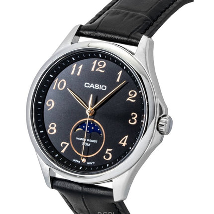 Casio Standard Analog Moon Phase Leather Strap Black Dial Quartz MTP-M110L-1AV Men's Watch