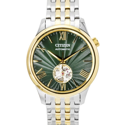 Citizen Two Tone Stainless Steel Open Heart Green Dial Automatic NH9134-83X Men's Watch