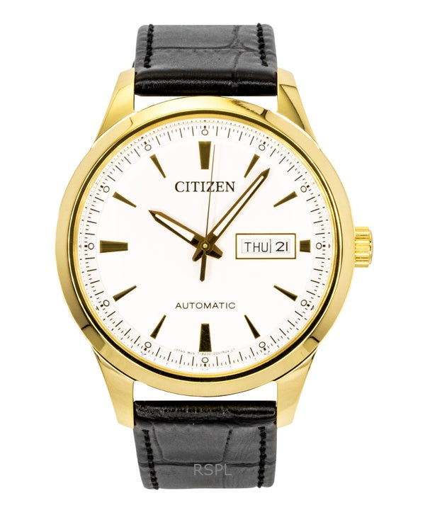 Citizen Leather Strap White Dial Automatic NY4059-09A Men's Watch