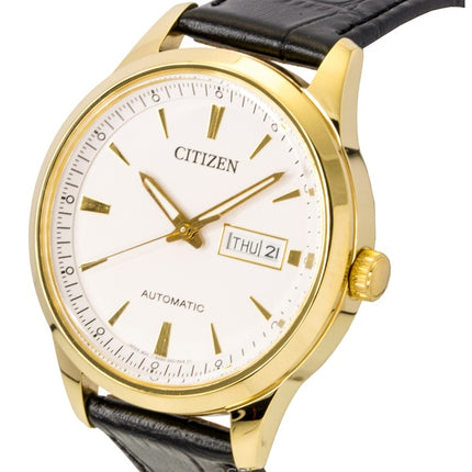 Citizen Leather Strap White Dial Automatic NY4059-09A Men's Watch