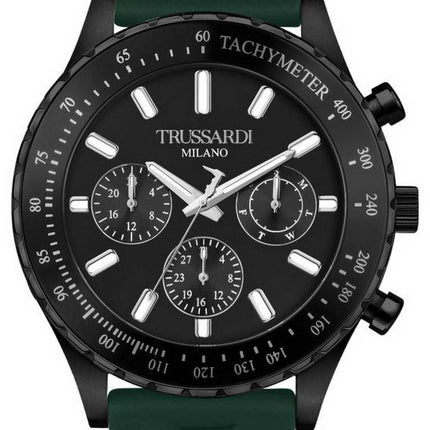Trussardi T-Logo Tachymeter Black Dial Silicon Strap Quartz R2451148002 Men's Watch