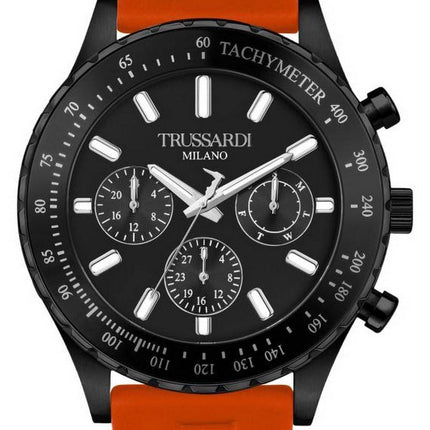 Trussardi T-Logo Tachymeter Black Dial Silicon Strap Quartz R2451148003 Men's Watch