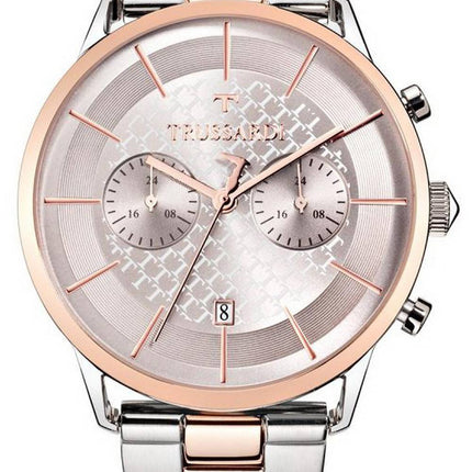 Trussardi T-World Chronograph Pink Dial Two Tone Stainless Steel Quartz R2473616002 Men's Watch
