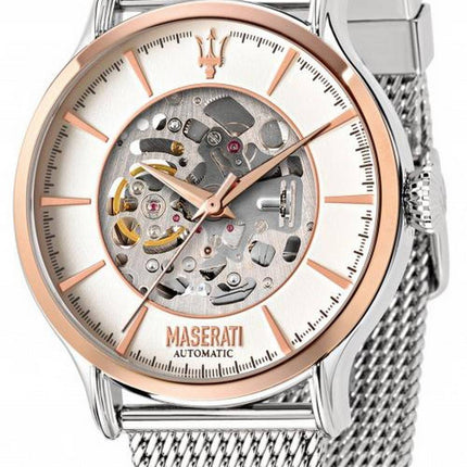 Maserati Epoca Skeleton White Dial Stainless Steel Automatic R8823118004 Mens Watch