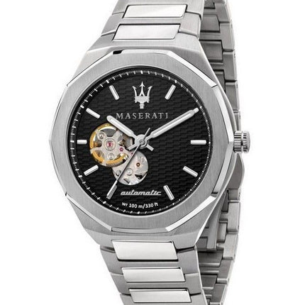 Maserati Stile Open Heart Black Dial Stainless Steel Automatic R8823142002 100M Men's Watch