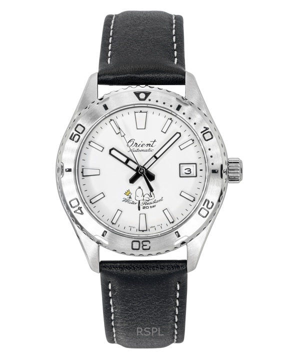 Orient Mako 40 Peanuts Limited Edition Leather Strap White Dial Automatic Diver's RA-AC0Q08S 200M Men's Watch