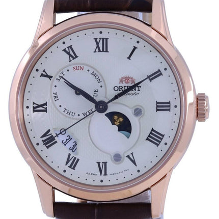 Orient Sun  Moon Champagne Dial Leather Strap Automatic RA-AK0007S00C Mens Watch