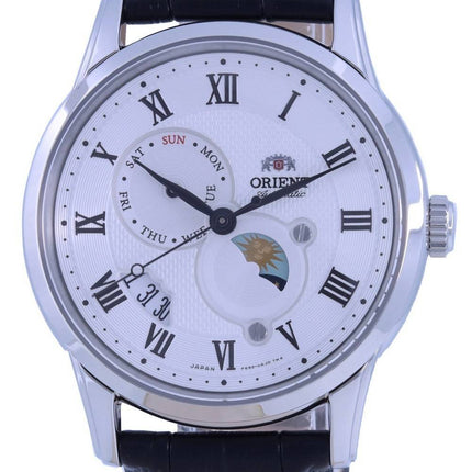 Orient Sun  Moon White Dial Leather Strap Automatic RA-AK0008S00C Mens Watch