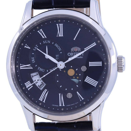 Orient Sun  Moon Blue Dial Leather Strap Automatic RA-AK0011D00C Mens Watch