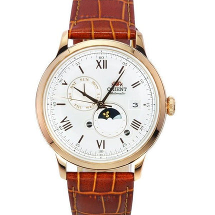 Orient Bambino Version 9 Classic Sun And Moon Phase Leather Strap White Dial Automatic RA-AK0801S00C Men's Watch