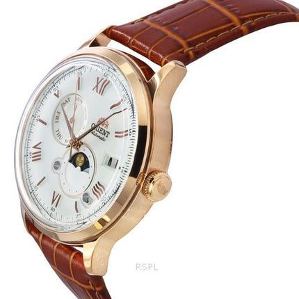 Orient Bambino Version 9 Classic Sun And Moon Phase Leather Strap White Dial Automatic RA-AK0801S00C Men's Watch