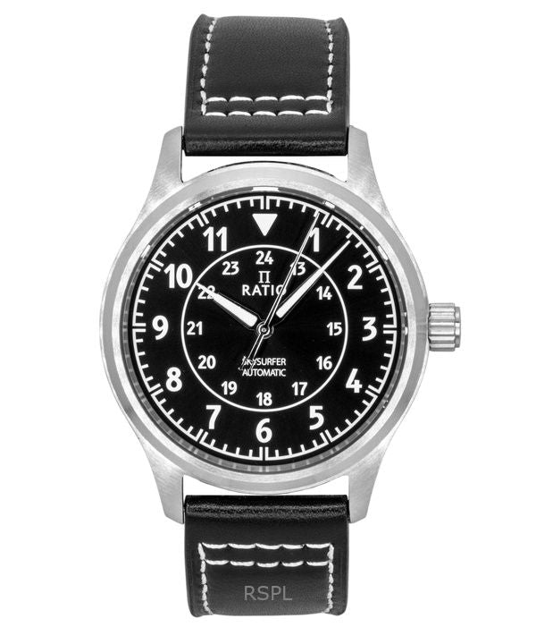 Ratio Skysurfer Pilot Black Sunray Dial Leather Automatic RTS314 200M Mens Watch