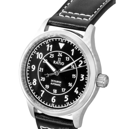 Ratio Skysurfer Pilot Black Sunray Dial Leather Automatic RTS314 200M Mens Watch