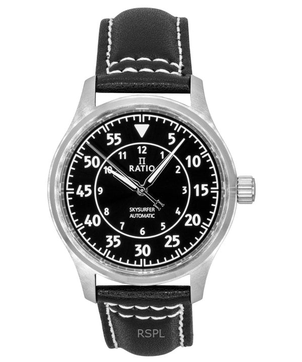 Ratio Skysurfer Pilot Black Sunray Dial Leather Automatic RTS321 200M Mens Watch