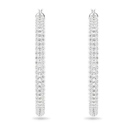 Swarovski Dextera Mixed Clear Crystals And Rhodium Plated Hoop Earrings 5389432 For Women