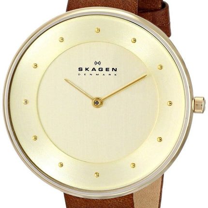 Skagen Gitte Champagne Dial Brown Leather Strap SKW2138 Womens Watch