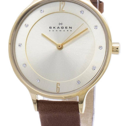 Skagen Anita Gold Dial Brown Leather Crystallized SKW2147 Womens Watch