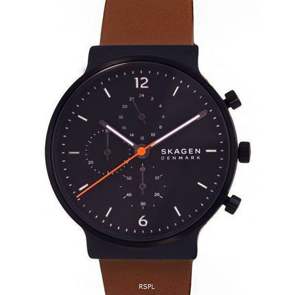 Skagen Ancher Chronograph Leather Black Dial Quartz SKW6767 Mens Watch