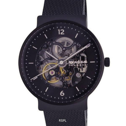 Skagen Ancher Skeleton Stainless Steel Mesh Black Dial Automatic SKW6784 Mens Watch