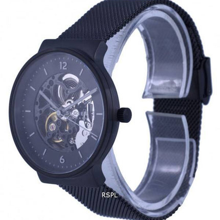 Skagen Ancher Skeleton Stainless Steel Mesh Black Dial Automatic SKW6784 Mens Watch