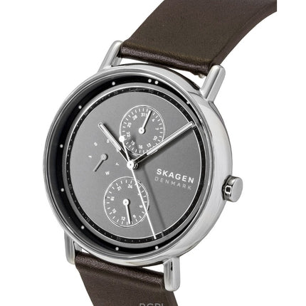 Skagen Signatur Leather Strap Multifunction Grey Dial Quartz SKW6941 Men's Watch