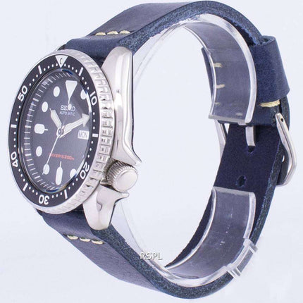 Seiko Automatic SKX007K1-LS15 200M Dark Blue Leather Strap Men's Watch