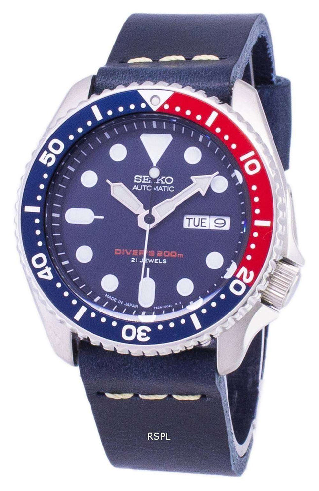Seiko Automatic SKX009J1-LS15 Diver's 200M Dark Blue Leather Strap Men's Watch