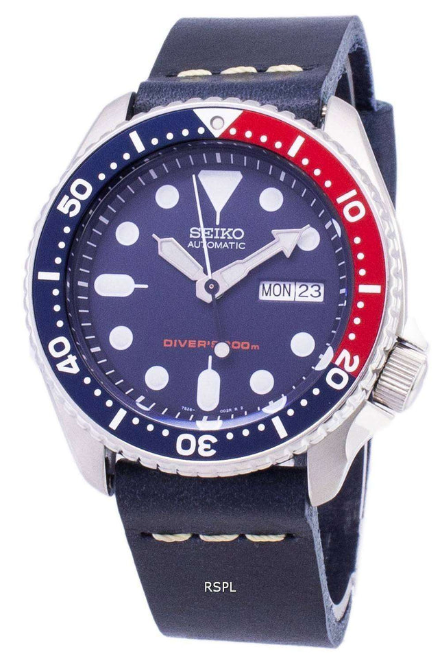 Seiko Automatic SKX009K1-LS15 Diver's 200M Dark Blue Leather Strap Men's Watch