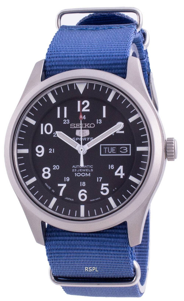 Seiko 5 Sports Black Dial Automatic SNZG15J1-var-NATO8 100M Mens Watch