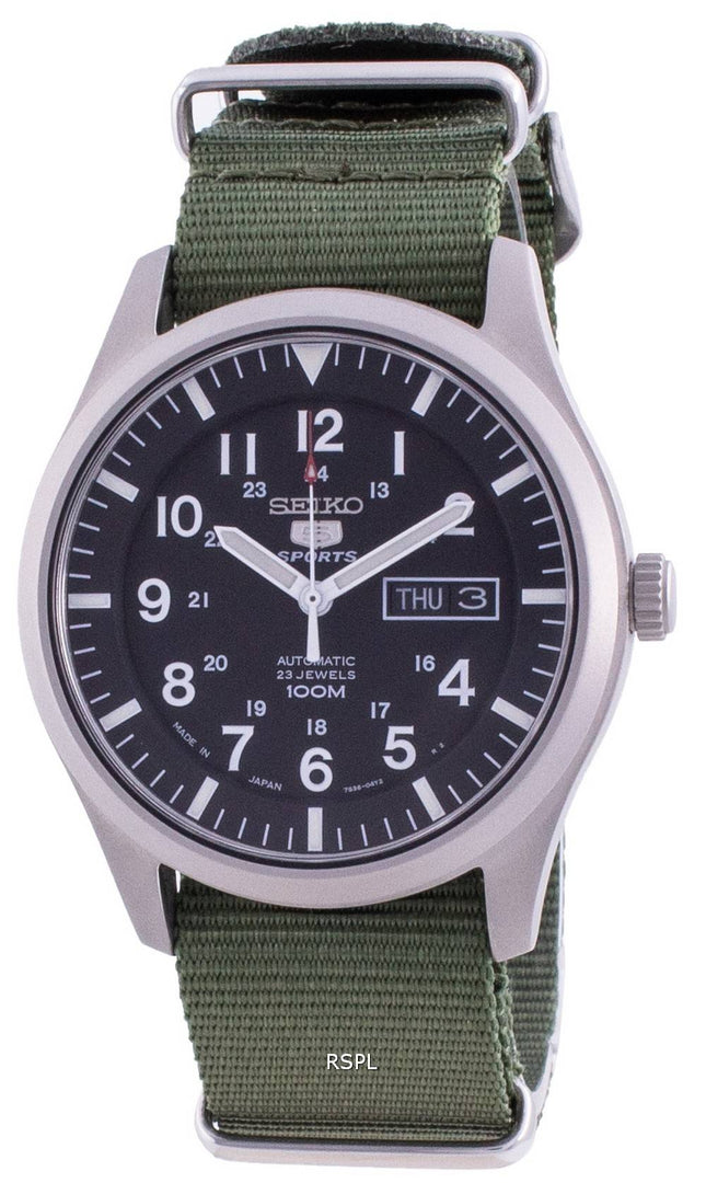 Seiko 5 Sports Black Dial Automatic SNZG15J1-var-NATO9 100M Mens Watch